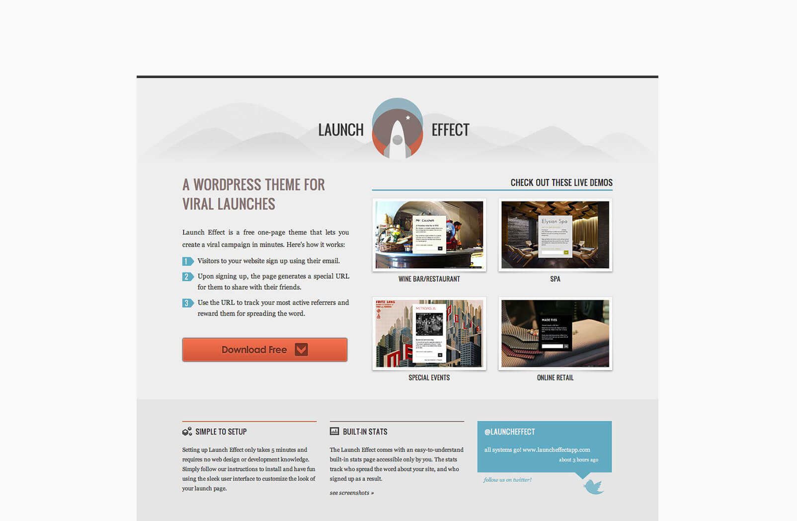 screenshot of the launch effect desktop website