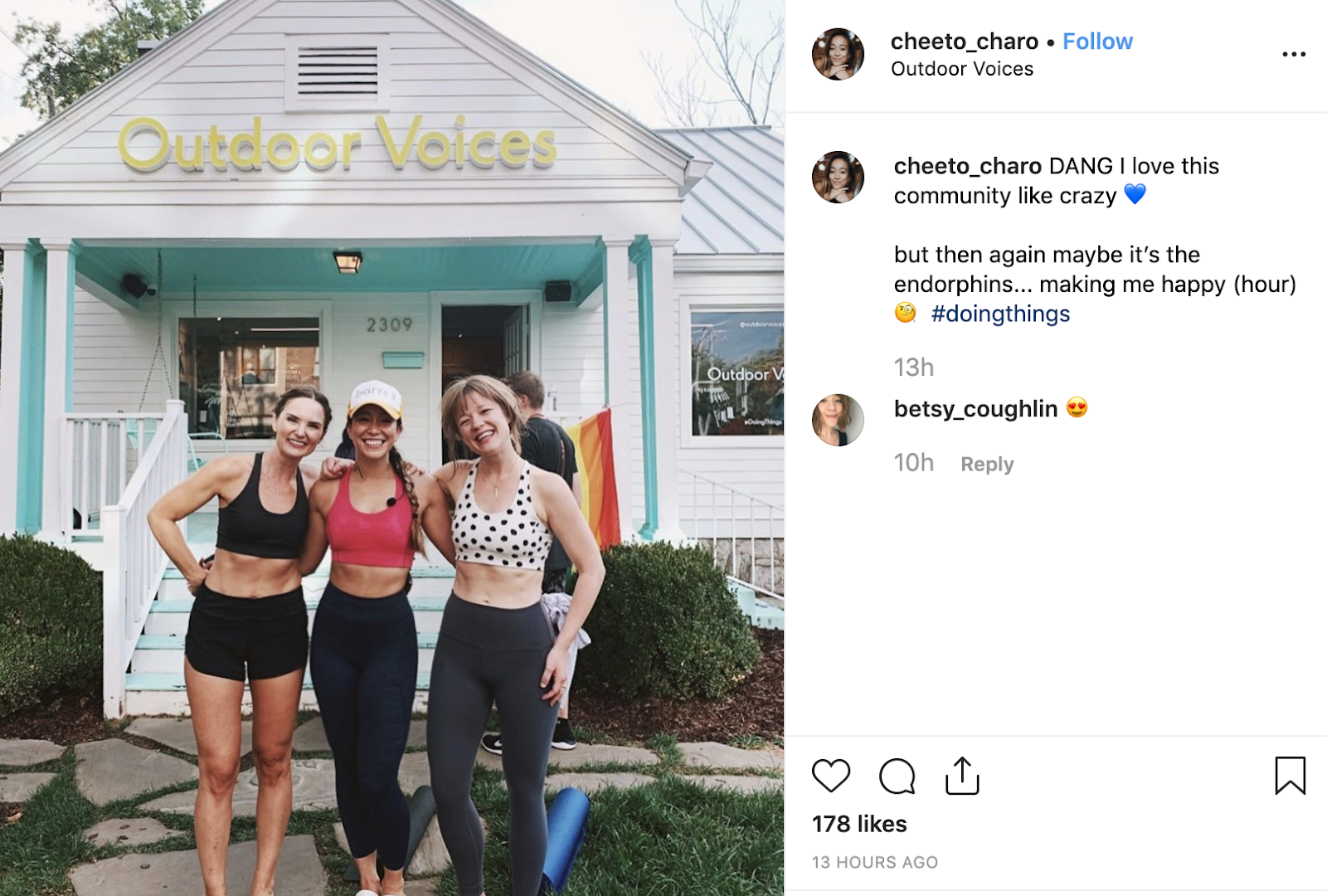 An Instagram post of women outside an Outdoor Voices store.