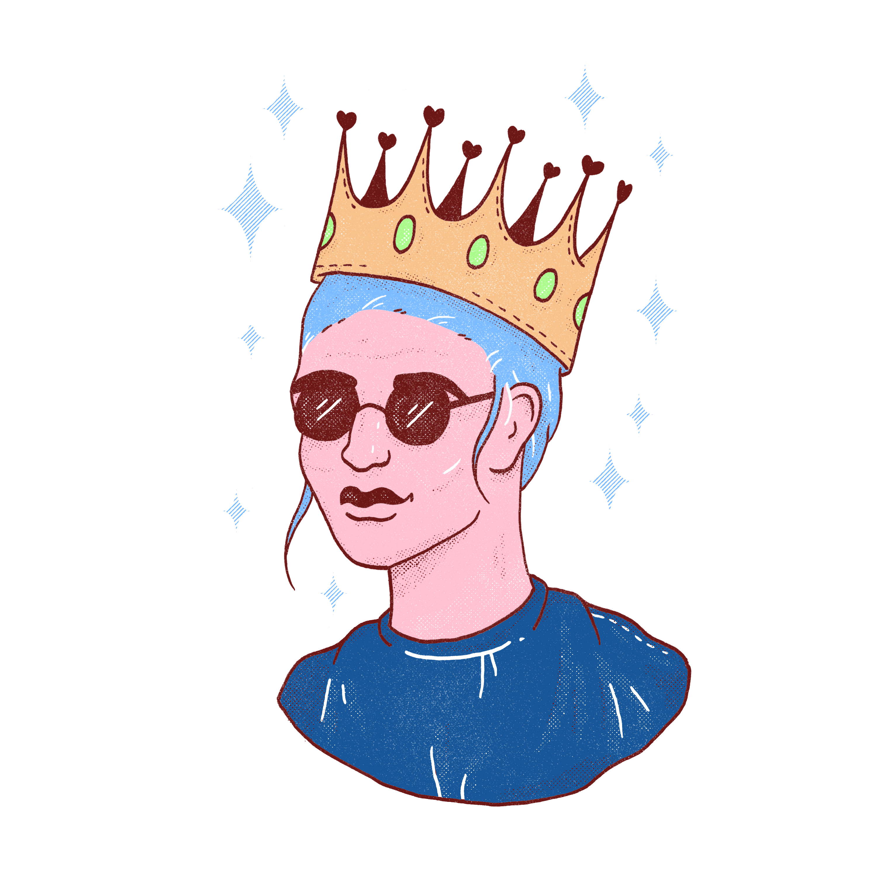 Illustration of a VIP customer with a crown on their head and stars around them.