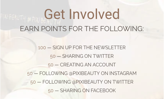 Screenshot of how to earn points from Pixi Beauty.