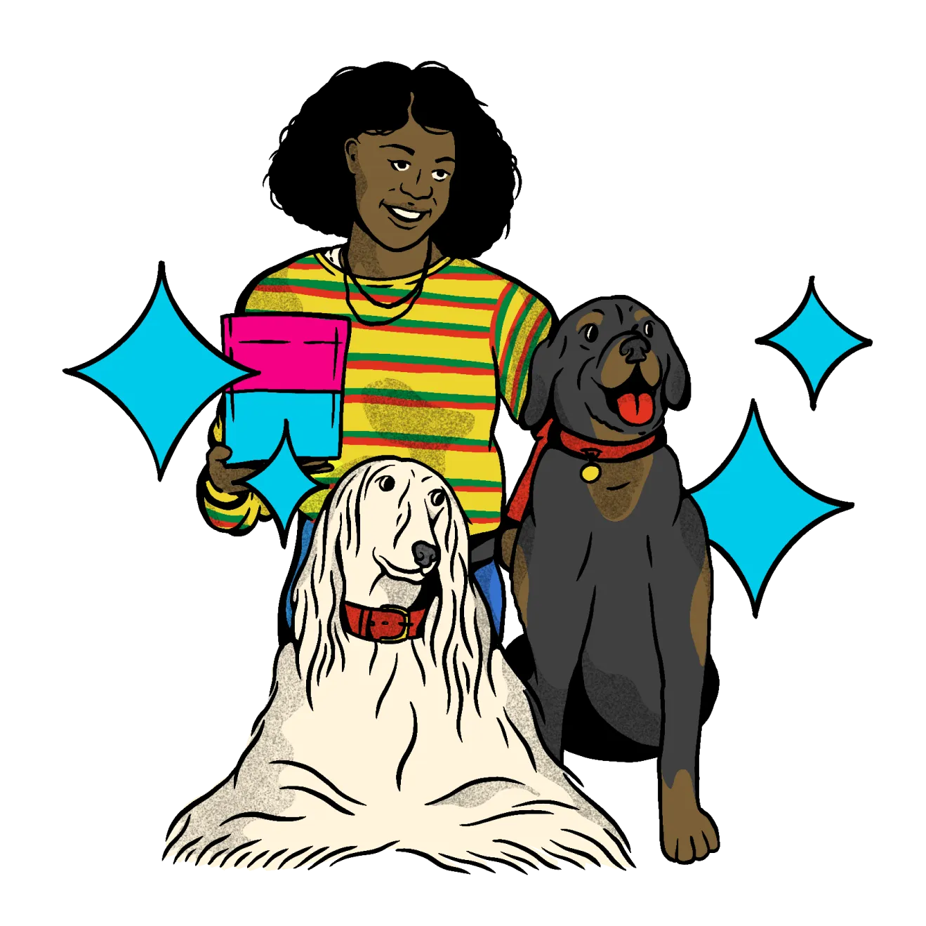 a woman with two dogs
