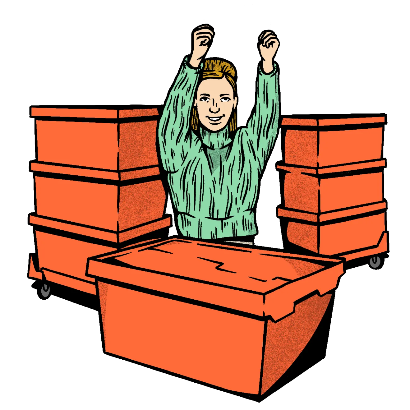 a girl with boxes