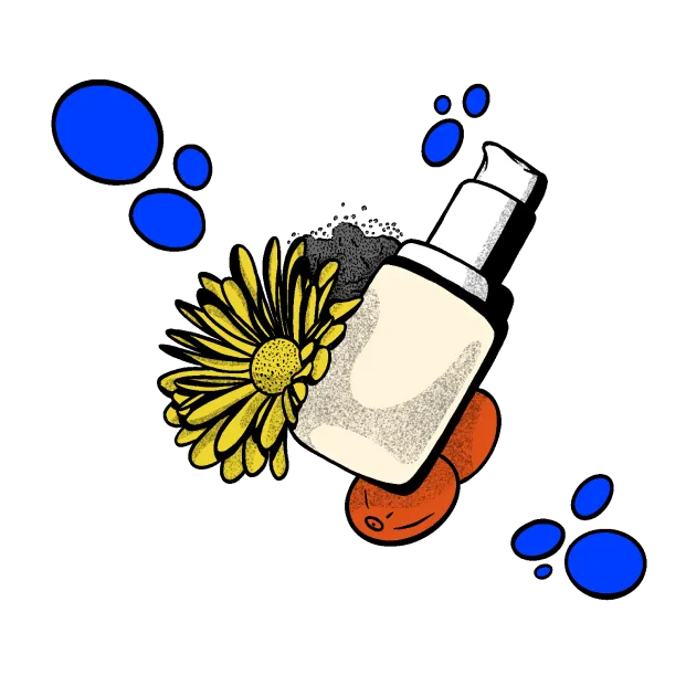 a bottle with a yellow flower